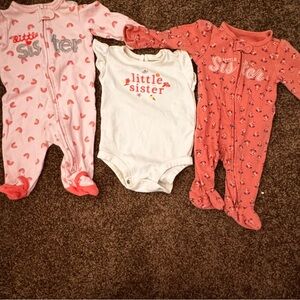 Carters Little Sister Onesie & Footie Set 3 months and 6 months